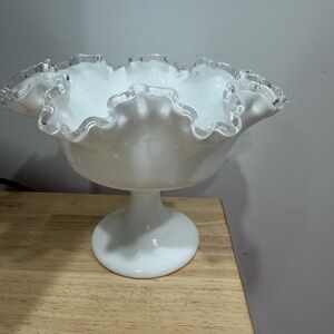 Fenton White Ruffled Glass Bowl